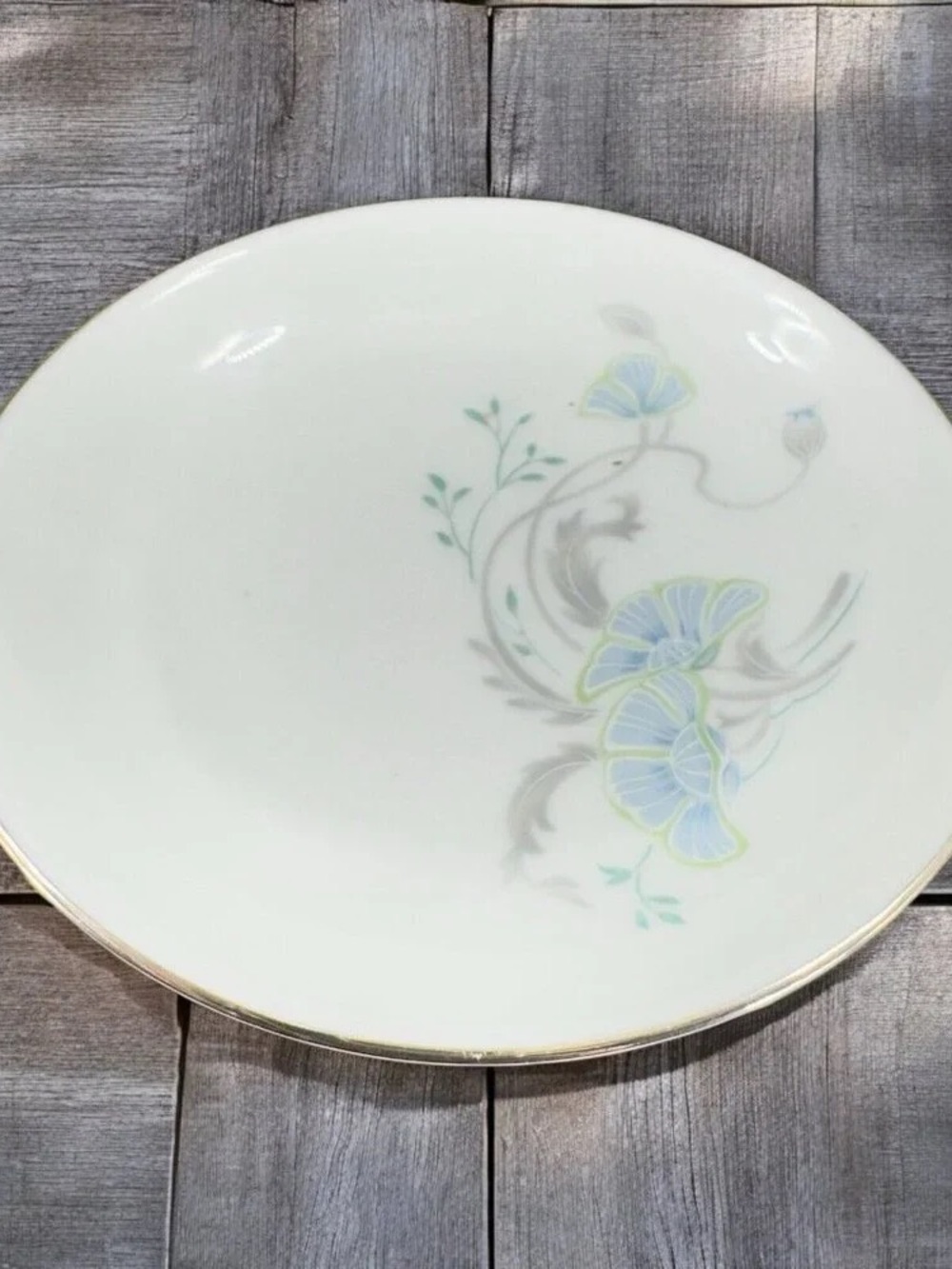 Porcelain Floral Accent Plate in White with Pale Blue and Soft Green
